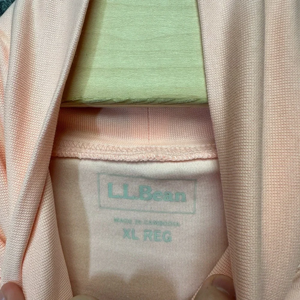 NWOT LL Bean Interlock Turtleneck Peach Pink Cotton Long Sleeve Top XL Regular